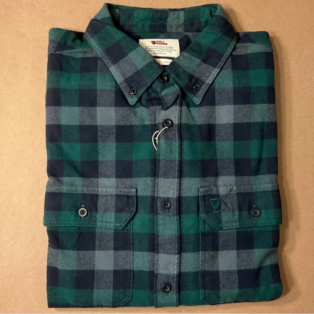 NWT Fjallraven Heavy Flannel Button Down Shirt Mens size Large Slim - Picture 1 of 9